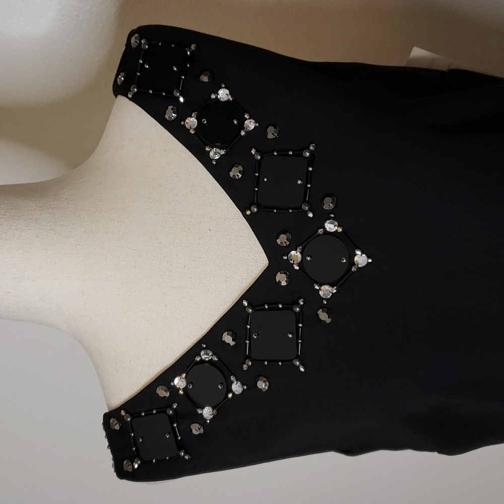 Ann Taylor Signature Black Beaded Low Plunge Dress Luxury Celeb Style Mobwife - Picture 7 of 14
